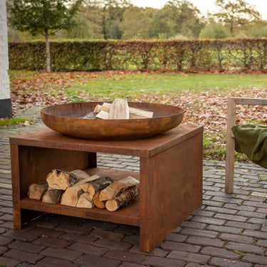 Esschert Design - Vuurschaal met houtopslag 60 cm roest