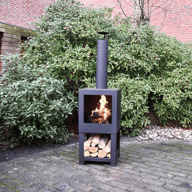 Buitenkachel met houtopslag zwart - Esschert Design