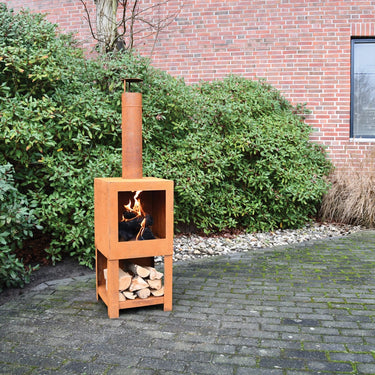 Buitenkachel met houtopslag roest - Esschert Design