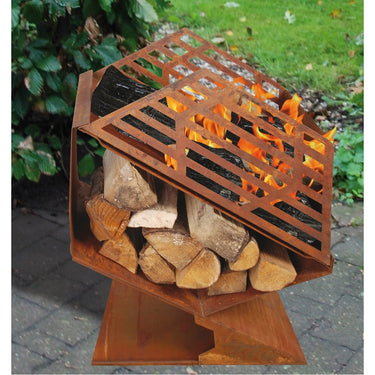 Esschert Design - Buitenhaard Corten met houtopslag S