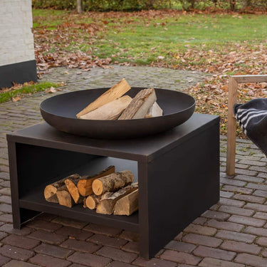 Esschert Design - Vuurschaal met houtopslag 60 cm zwart