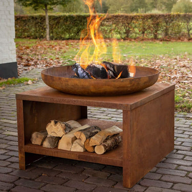 Esschert Design - Vuurschaal met houtopslag 60 cm roest